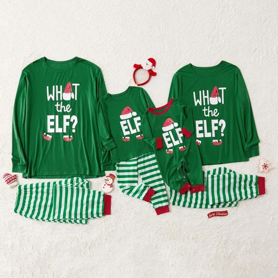 ' What The Elf ' Funny Family Christmas Pajama Set in Green