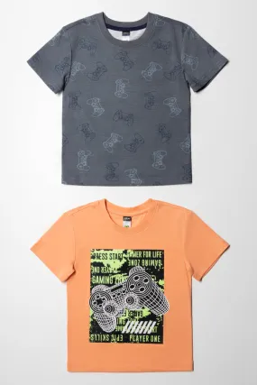 2 Pack Gamer T-Shirts Grey And Coral