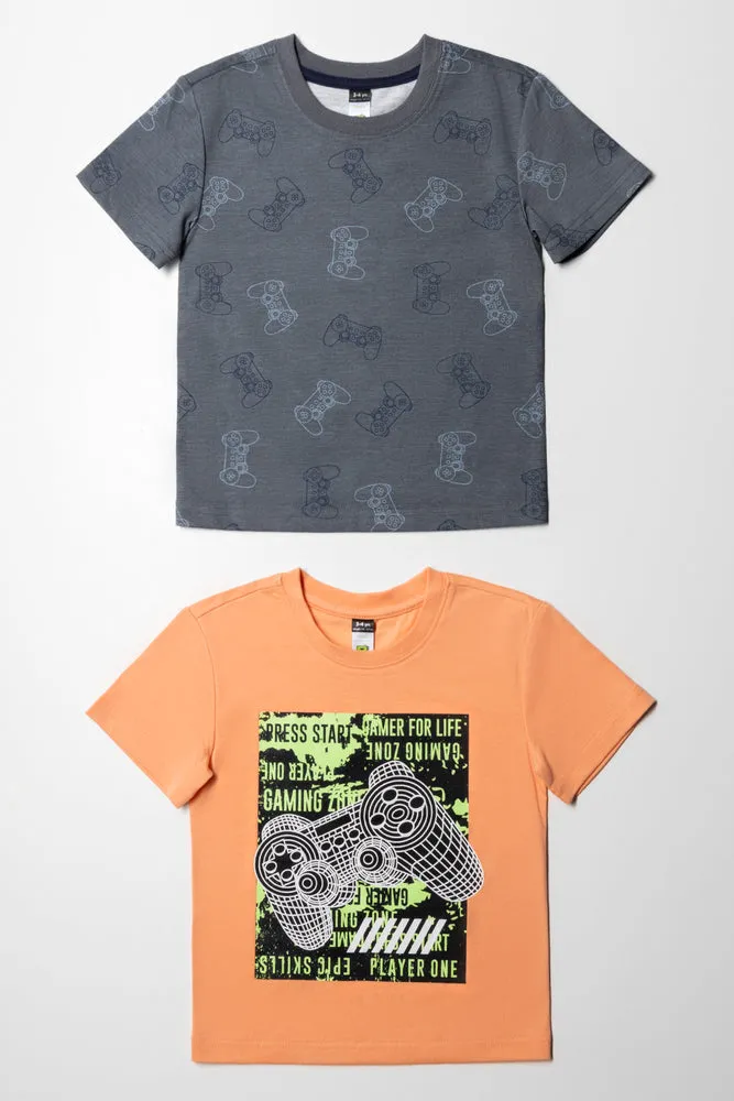 2 Pack Gamer T-Shirts Grey And Coral