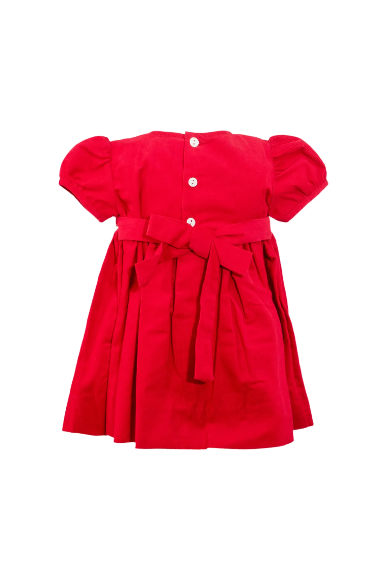 20233-Red Smocked Corduroy Baby Girl Short Sleeve Dress with Panty