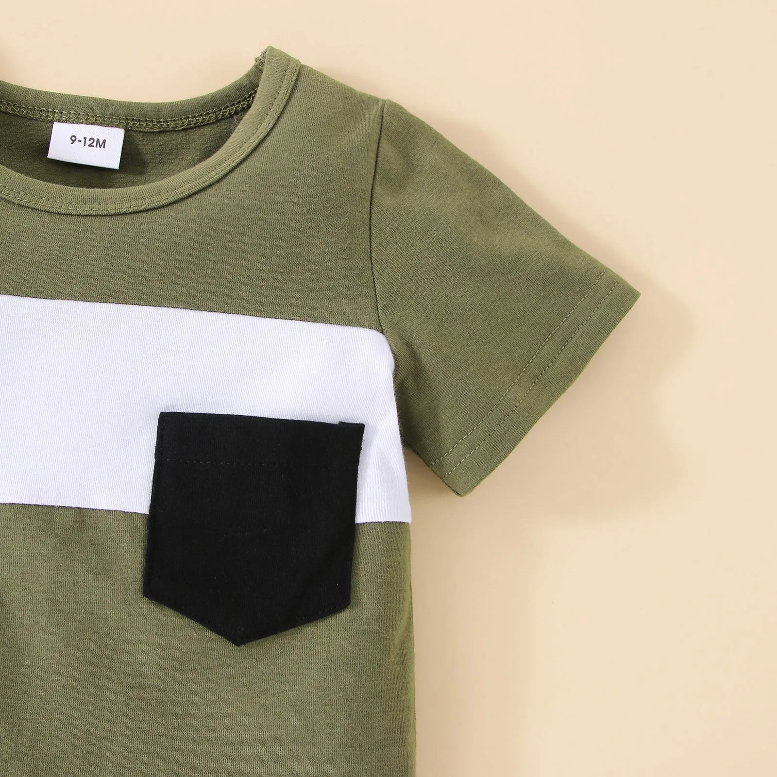 2pcs Baby Boy 95% Cotton Short-sleeve Colorblock T-shirt and Shorts Set