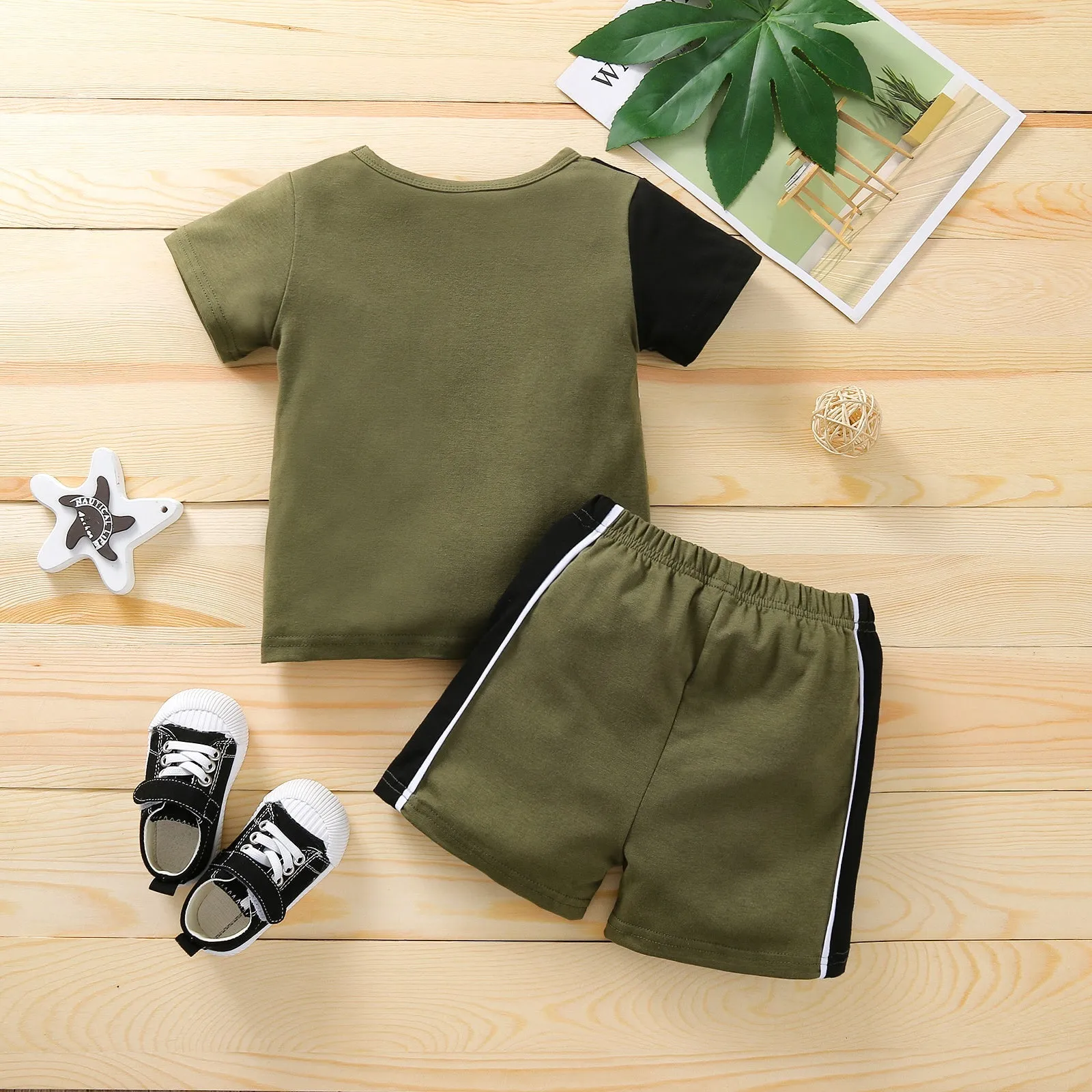 2pcs Baby Boy 95% Cotton Short-sleeve Colorblock T-shirt and Shorts Set