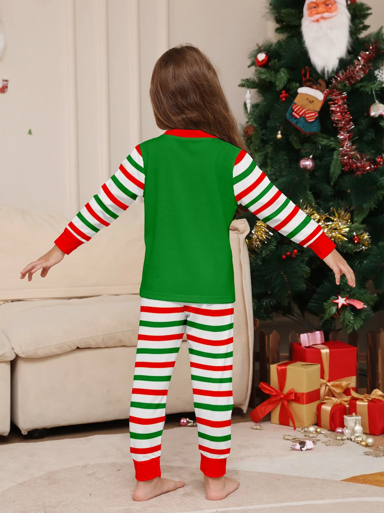 3D Print Christmas Family Pajamas Red Green Striped Crutch Xmas Pajamas