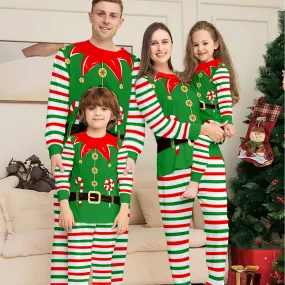 3D Print Christmas Family Pajamas Red Green Striped Crutch Xmas Pajamas