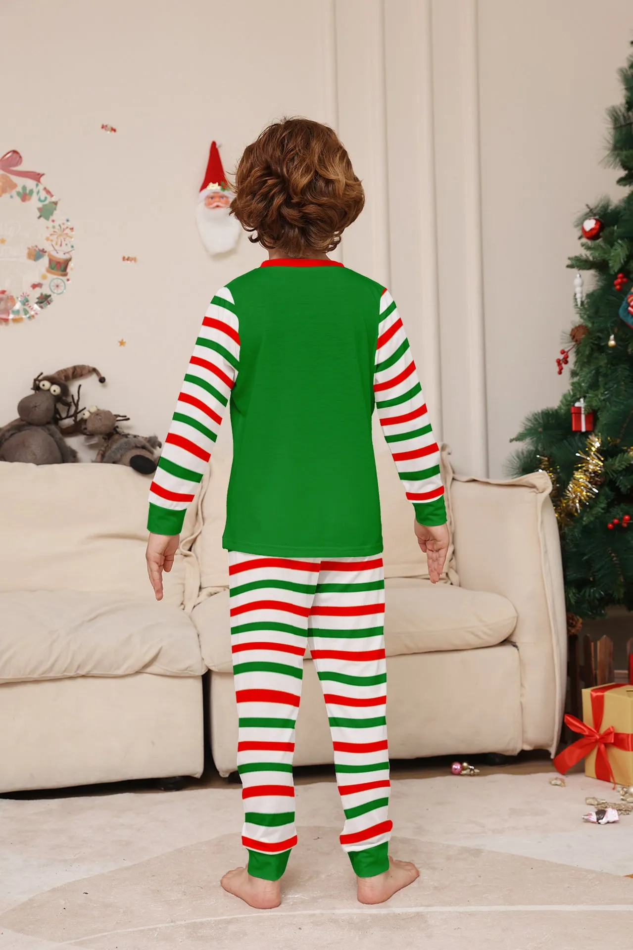 3D Print Christmas Family Pajamas Red Green Striped Crutch Xmas Pajamas