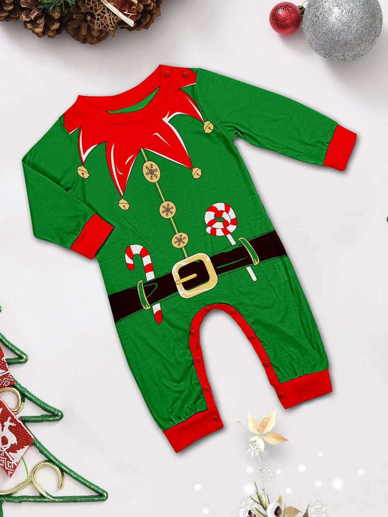 3D Print Christmas Family Pajamas Red Green Striped Crutch Xmas Pajamas