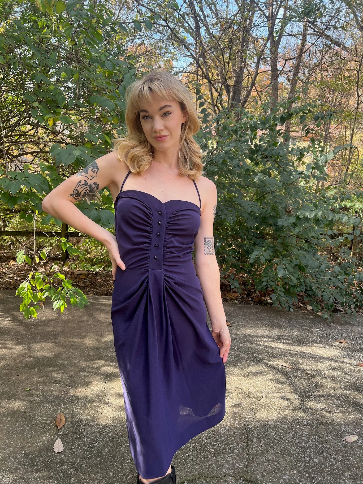 80s Blue Crepe Sundress, Mimmina Italy