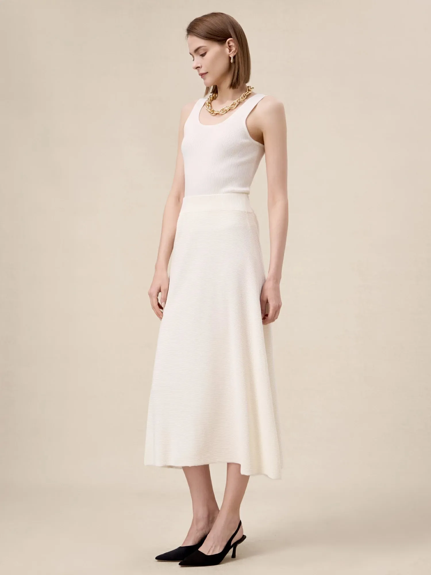 Amoretu 100% Lyocell Elastic Waist A-Line Knitted Skirt