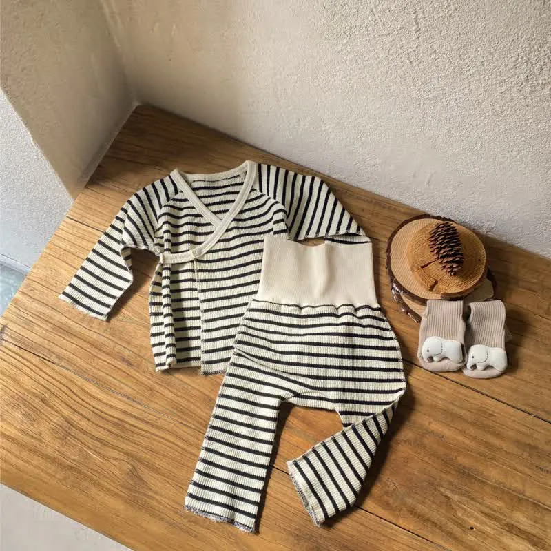 Baby 2-Piece Striped Waffle Pajamas Set