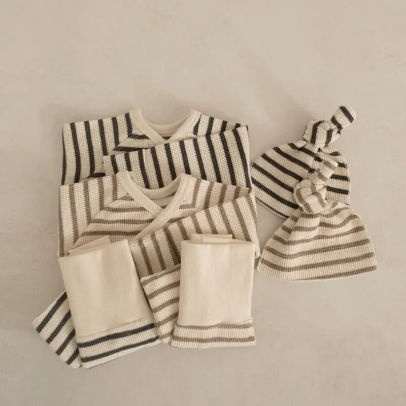 Baby 2-Piece Striped Waffle Pajamas Set