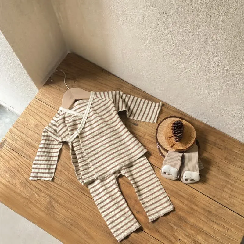 Baby 2-Piece Striped Waffle Pajamas Set