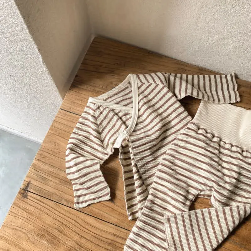 Baby 2-Piece Striped Waffle Pajamas Set