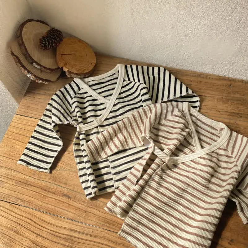 Baby 2-Piece Striped Waffle Pajamas Set