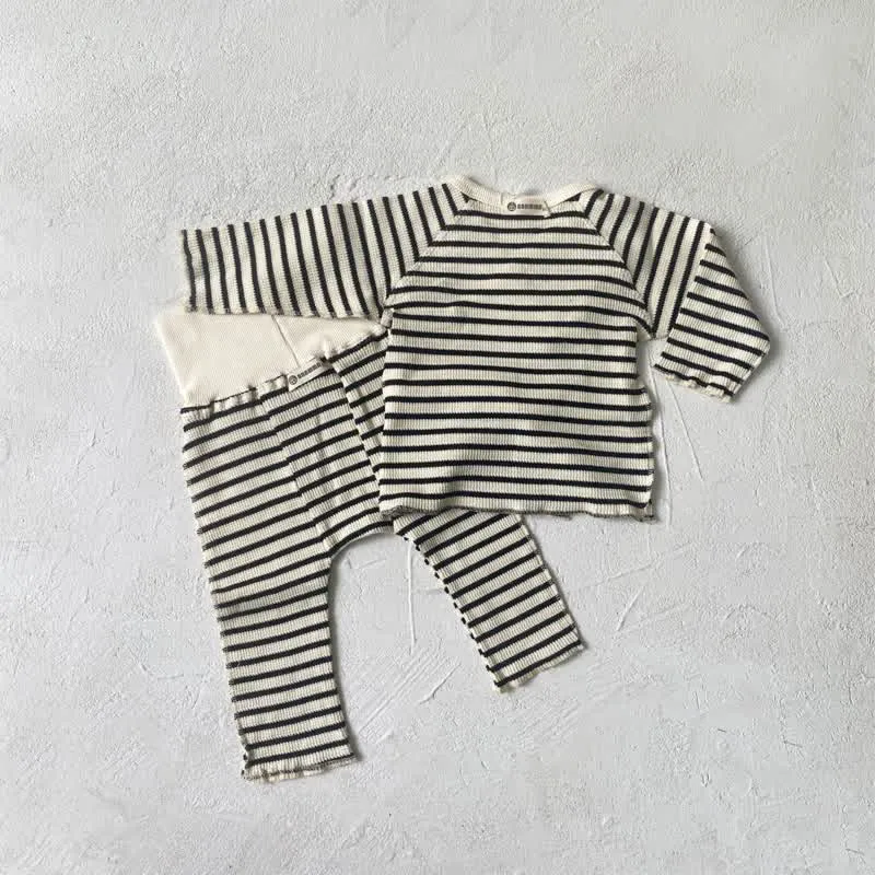 Baby 2-Piece Striped Waffle Pajamas Set