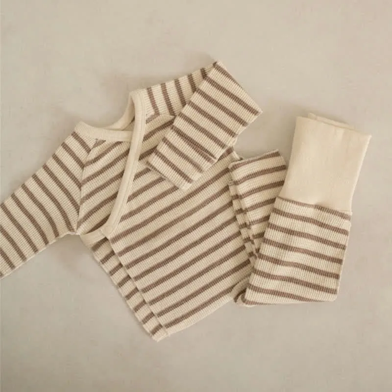 Baby 2-Piece Striped Waffle Pajamas Set