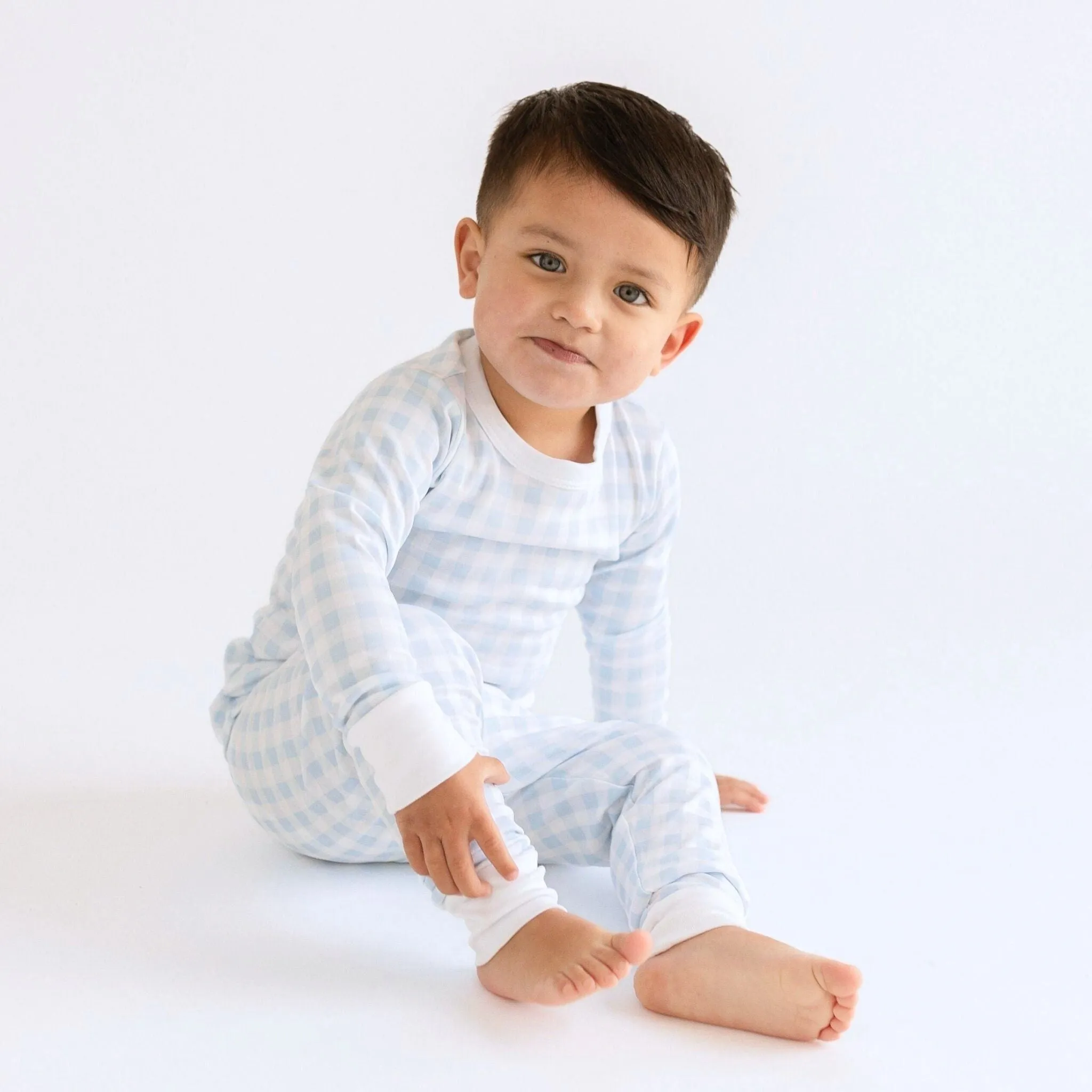 Baby Checks Long Pajamas - Blue