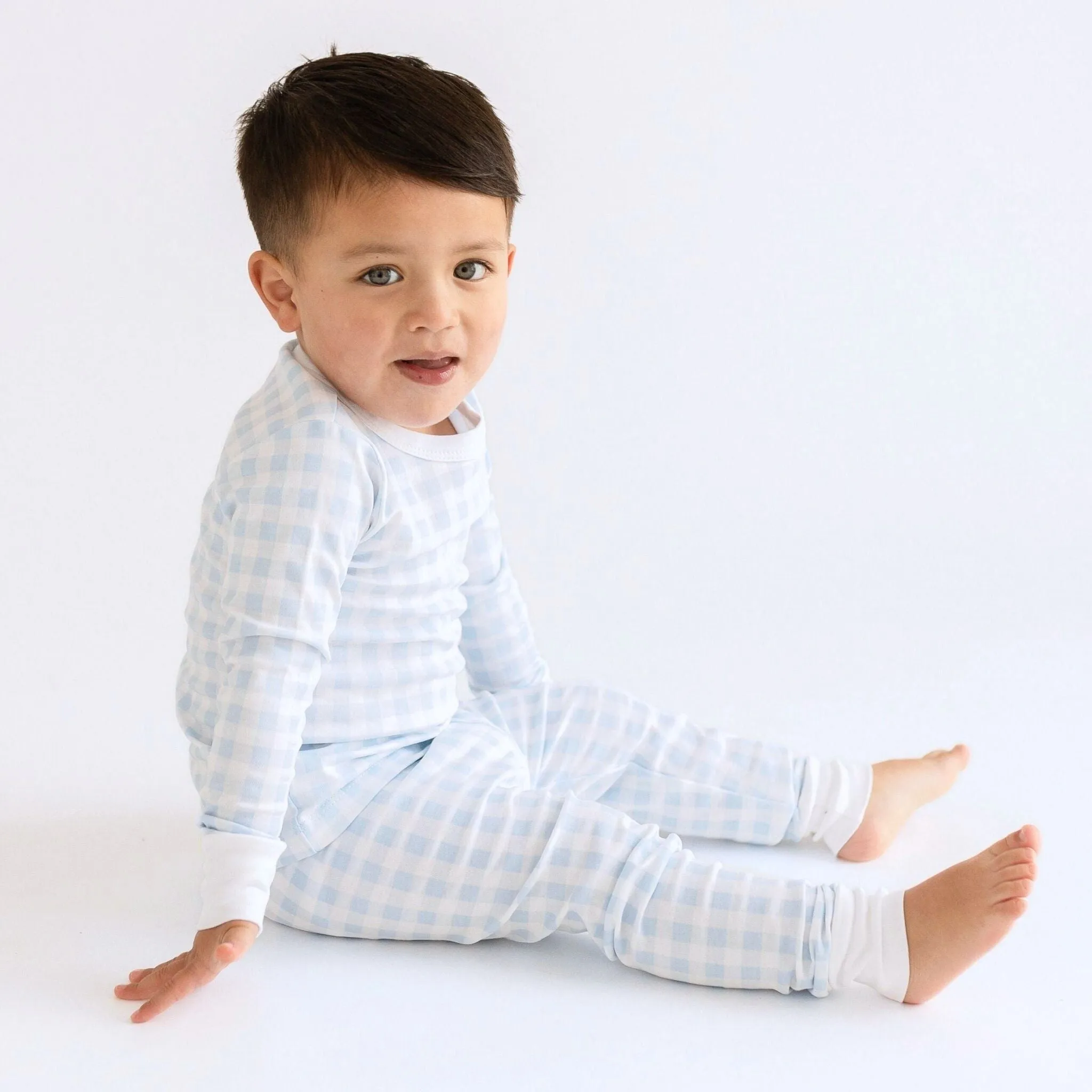 Baby Checks Long Pajamas - Blue