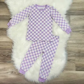Bamboo Two-Piece Pajama Set-Light Purple Checkered Print