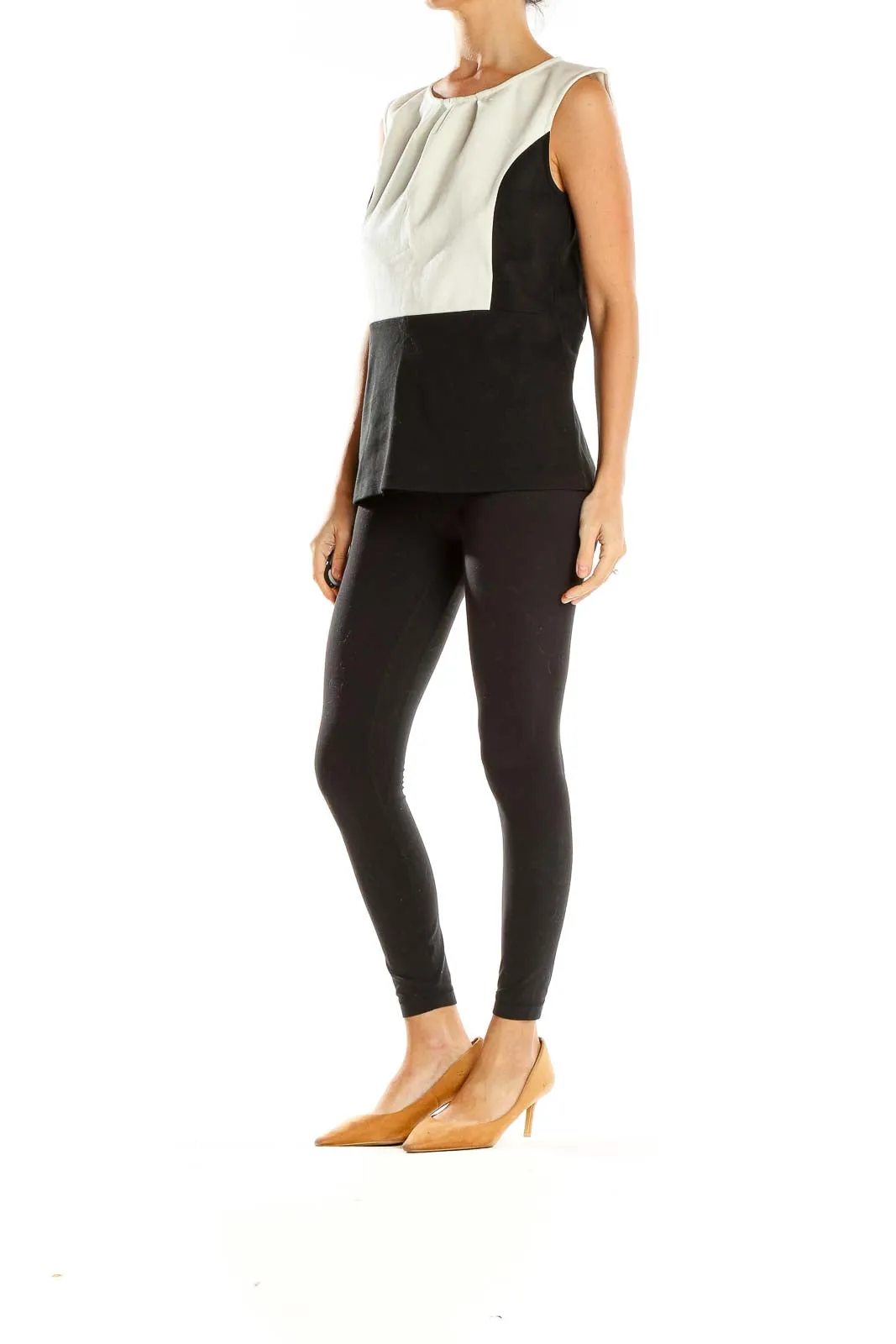 Black and White Color Block Sleeveless Top