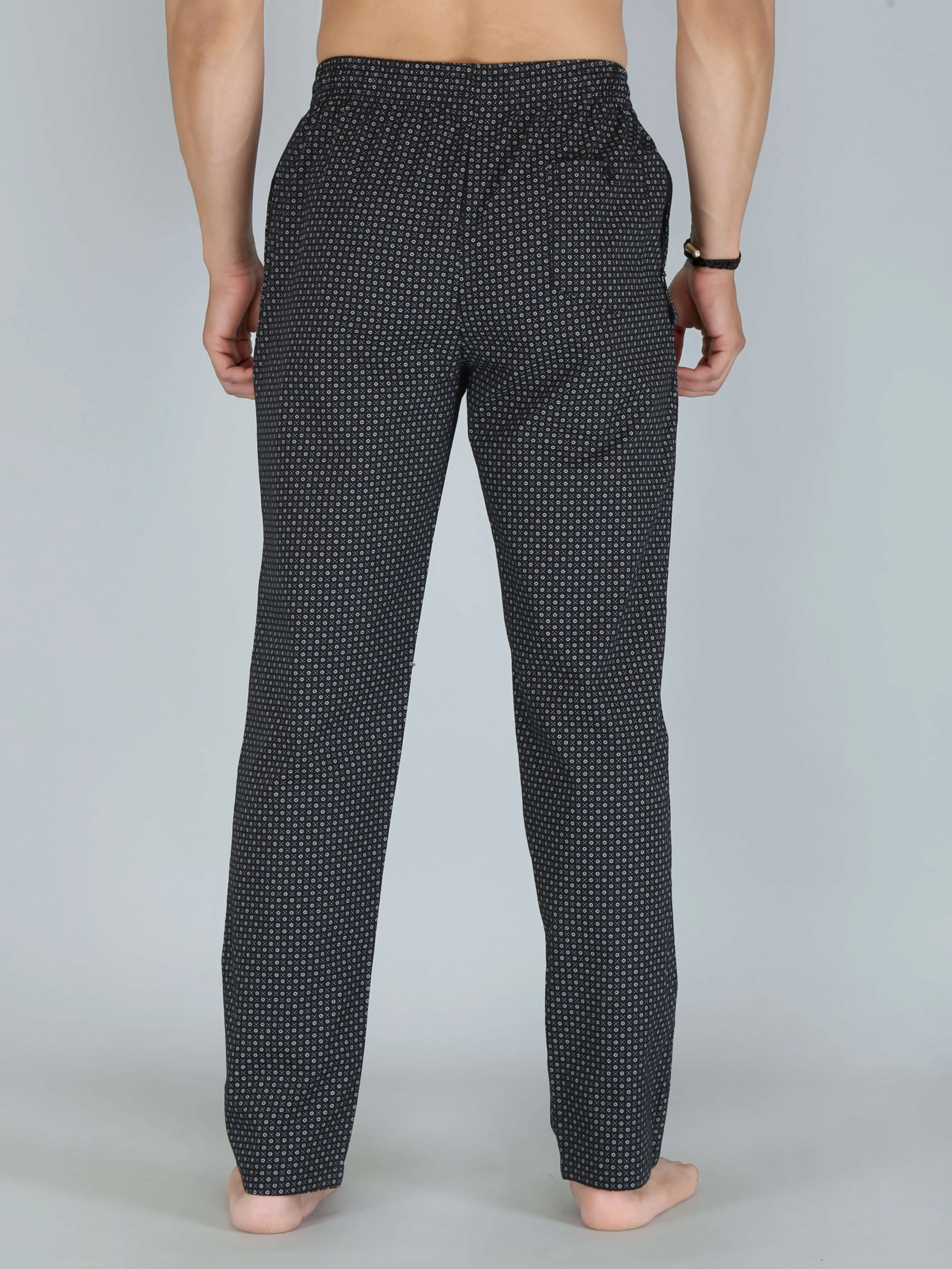 Black Busy Dotted Printed Pure Cotton Pajamas For Men