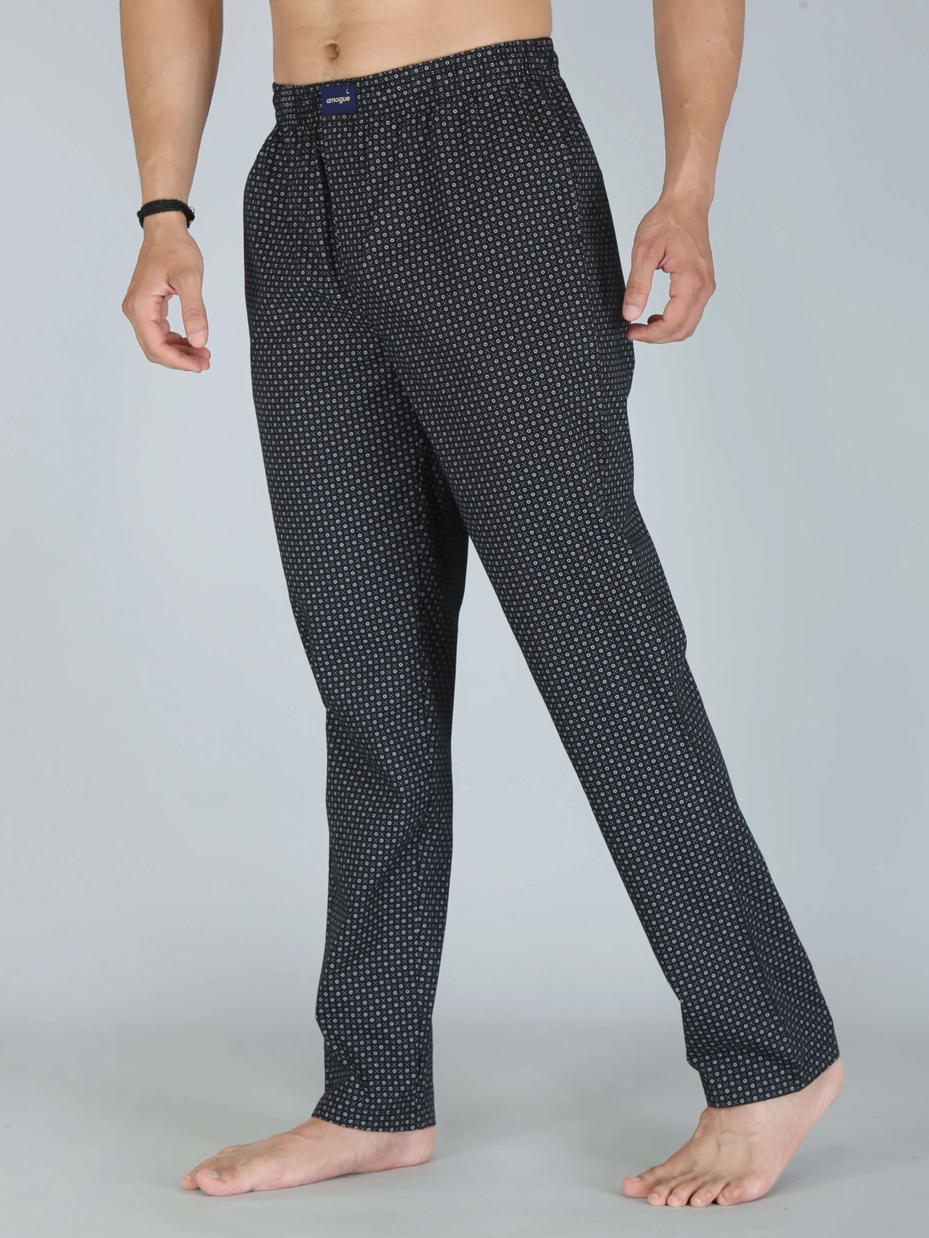 Black Busy Dotted Printed Pure Cotton Pajamas For Men
