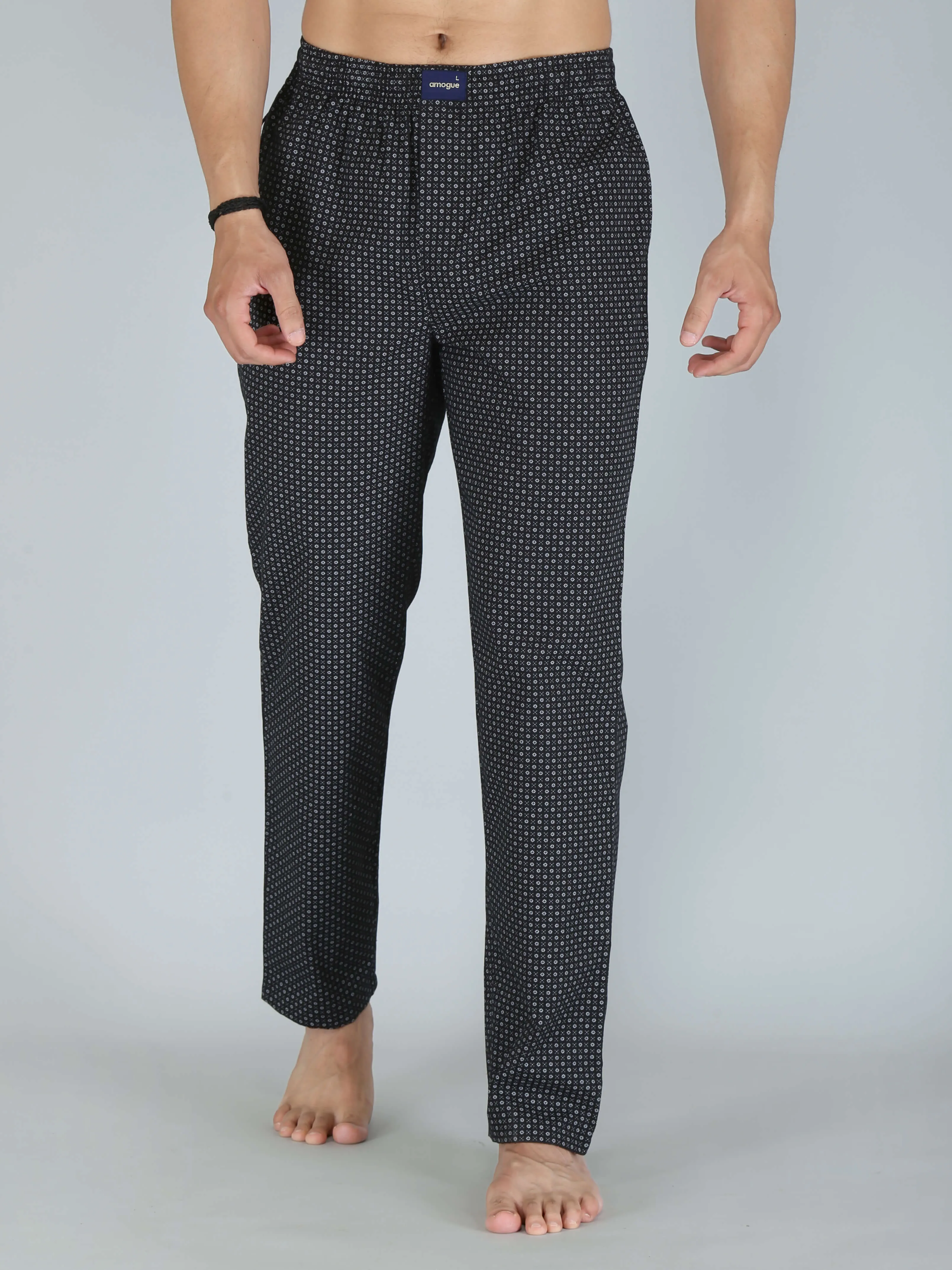 Black Busy Dotted Printed Pure Cotton Pajamas For Men