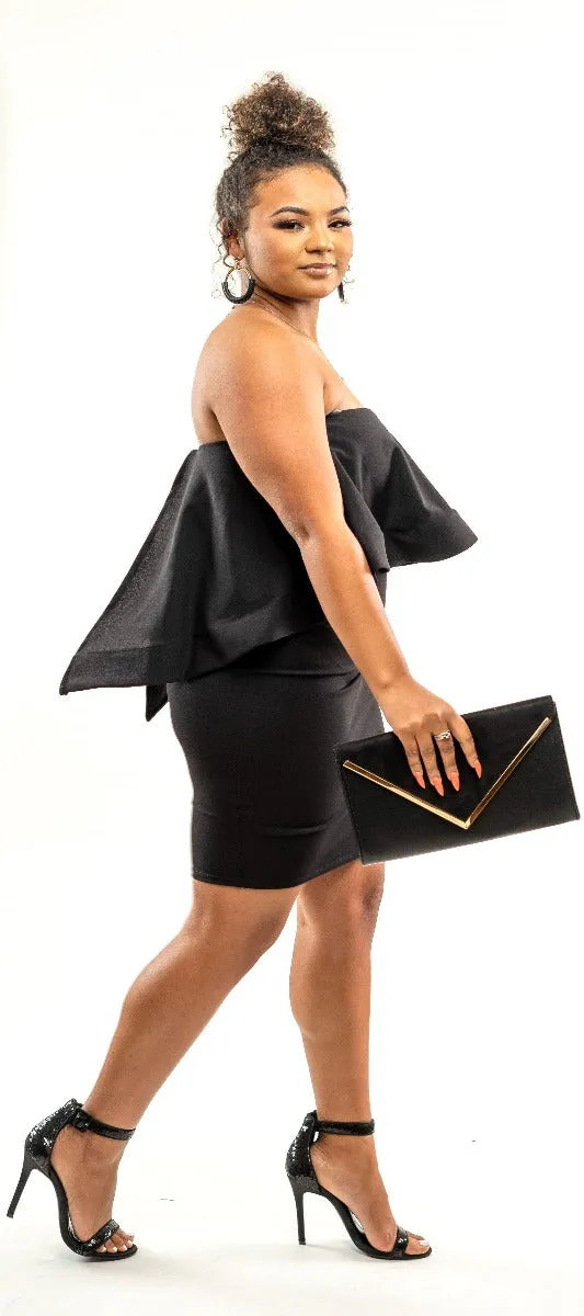 Black Ruffle Zipper Dress