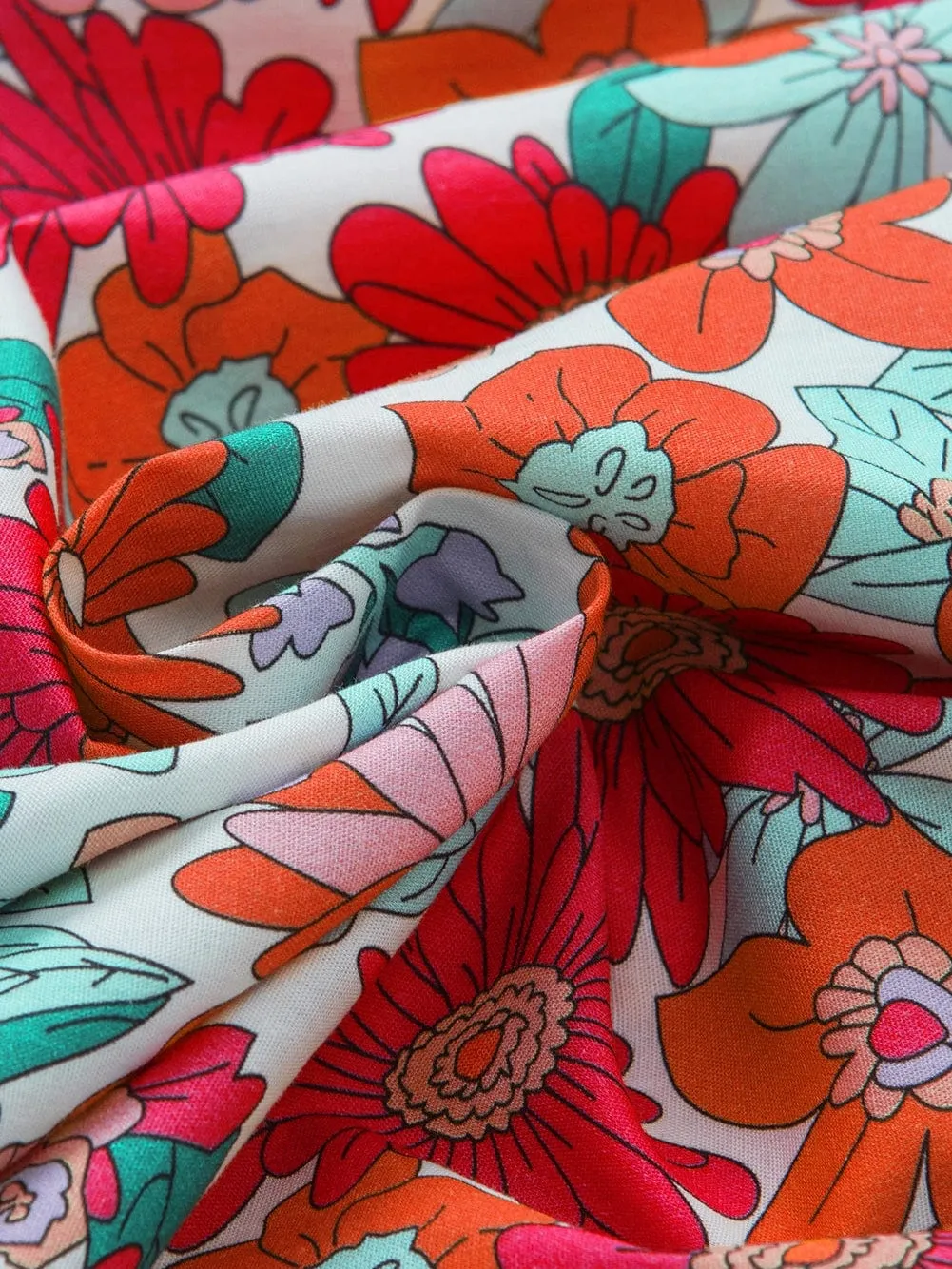 Blooming Rose Red V Neck Tank Top with Drawstring Detail