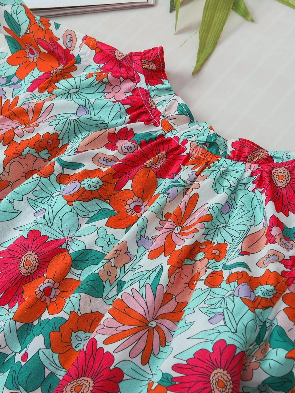 Blooming Rose Red V Neck Tank Top with Drawstring Detail