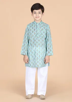 Blue Cotton Full Sleeve Kurta Boys  (2-12 Yrs)