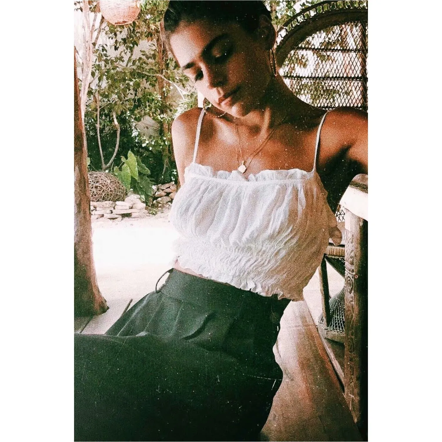 CAMIS RUCHED WHITE CROP TOP