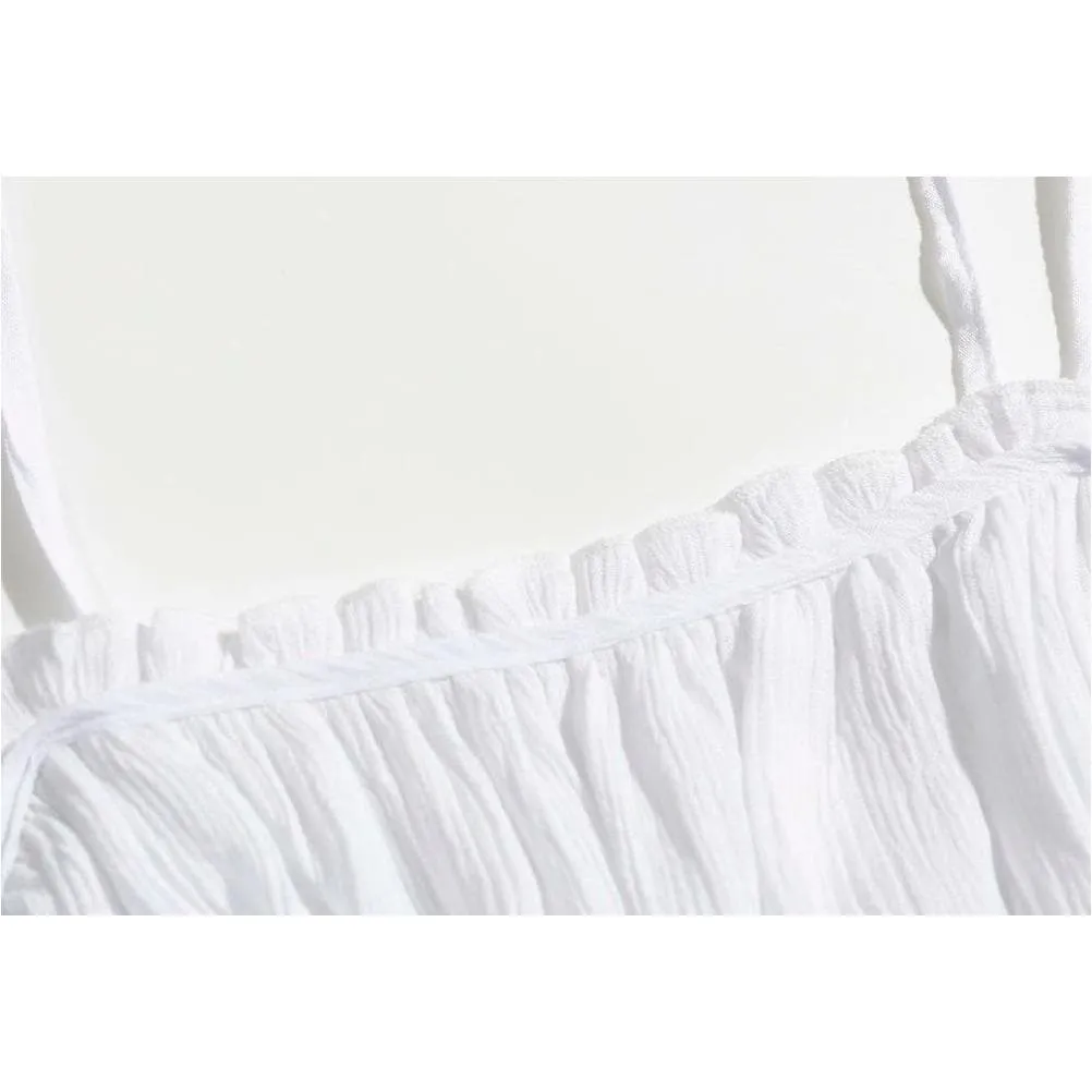 CAMIS RUCHED WHITE CROP TOP