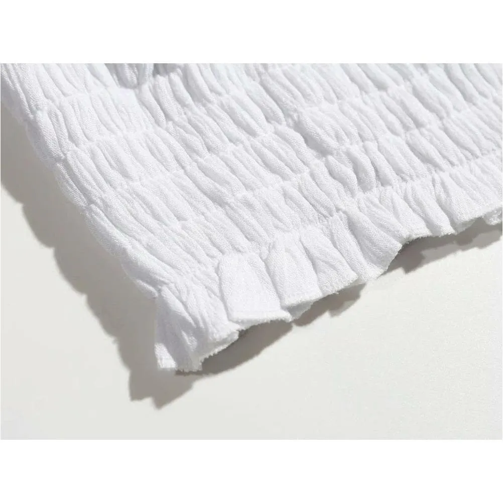 CAMIS RUCHED WHITE CROP TOP