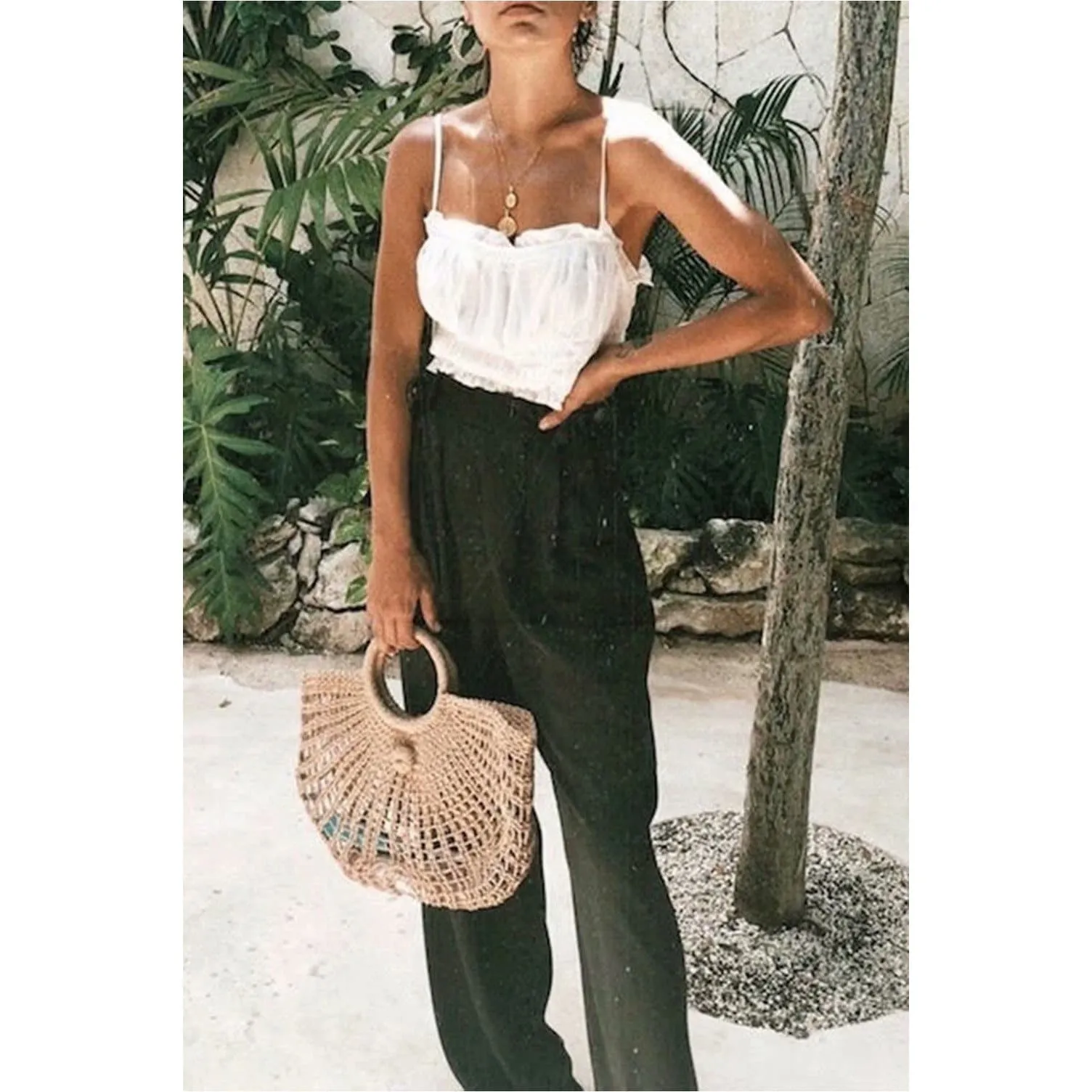 CAMIS RUCHED WHITE CROP TOP