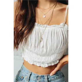 CAMIS RUCHED WHITE CROP TOP