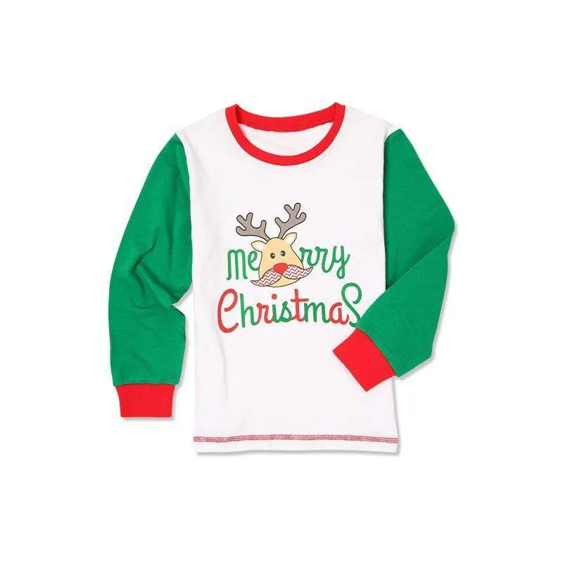 Christmas Cute Deer Top and Stripe Pants Family Matching Pajamas Set