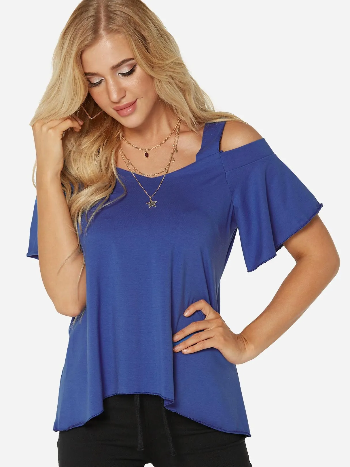 Custom Cold Shoulder Plain Short Sleeve T-Shirt