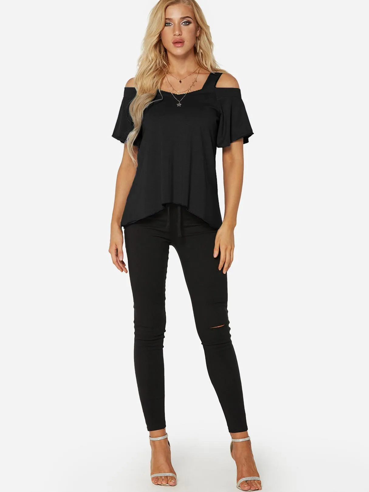 Custom Cold Shoulder Plain Short Sleeve T-Shirt