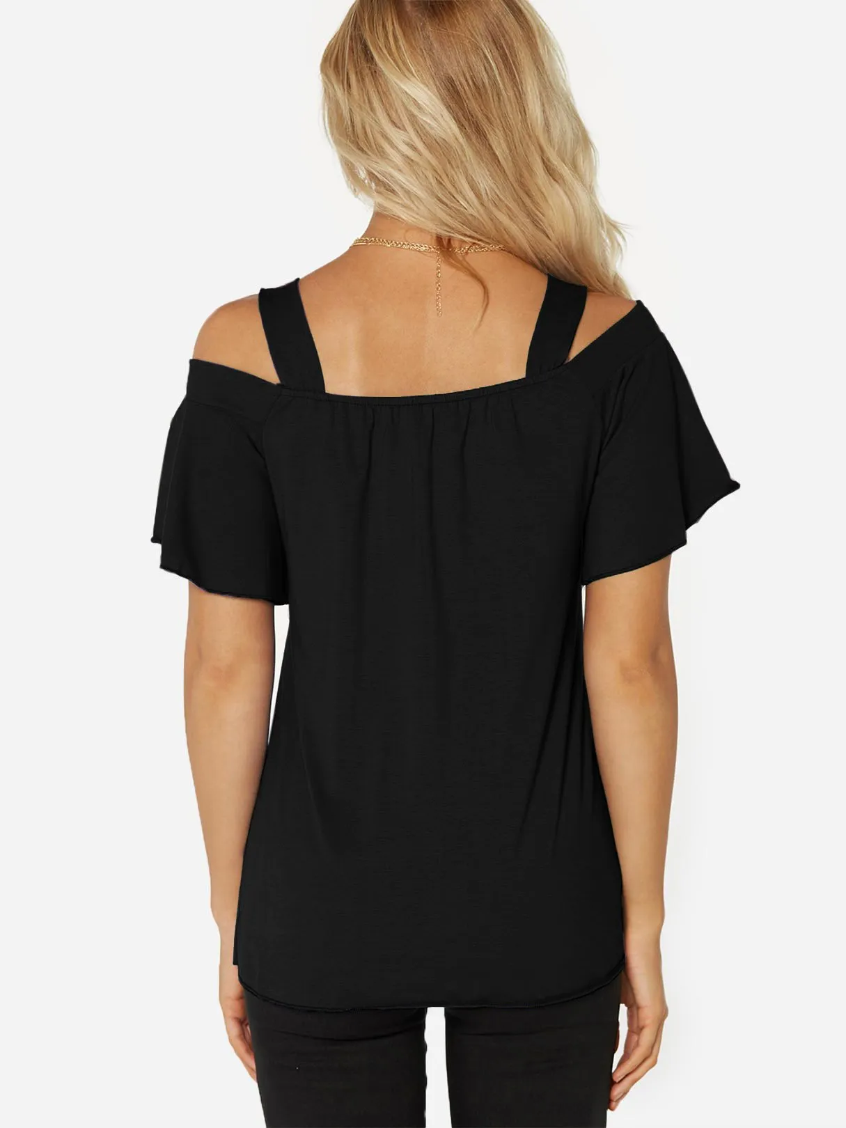 Custom Cold Shoulder Plain Short Sleeve T-Shirt