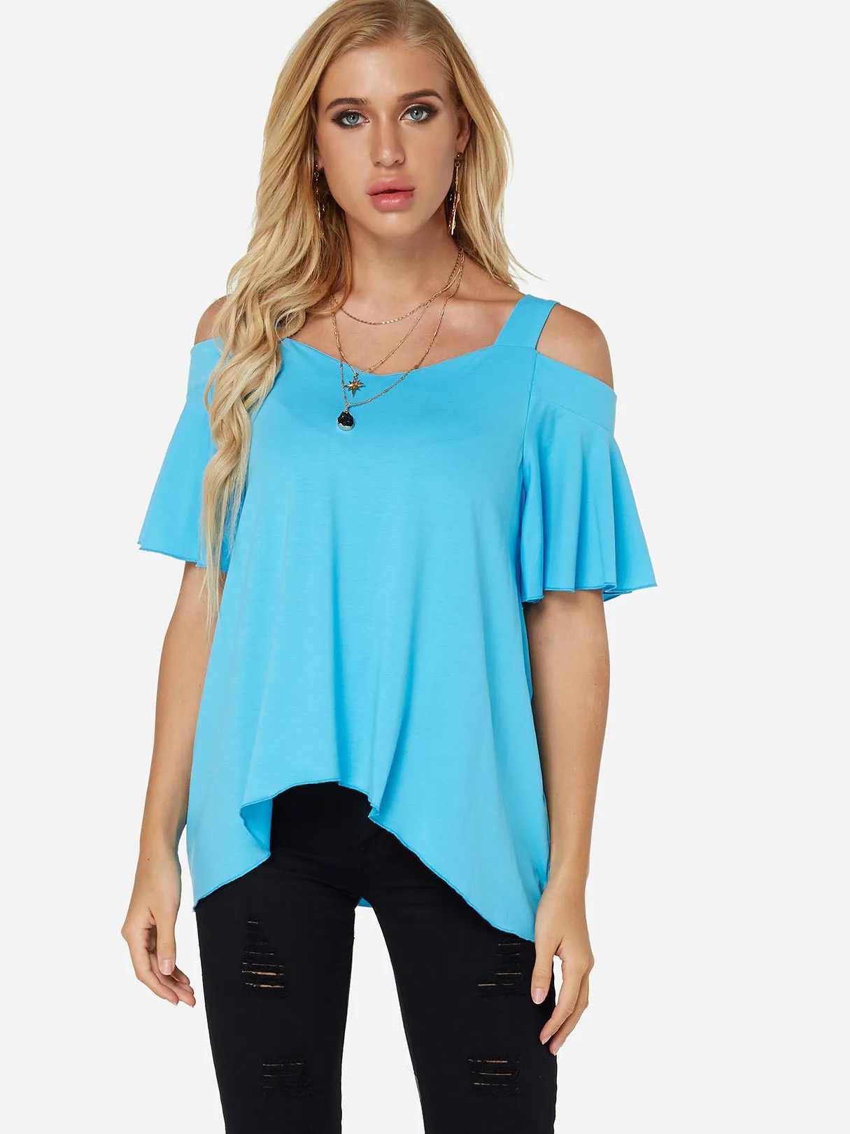 Custom Cold Shoulder Plain Short Sleeve T-Shirt