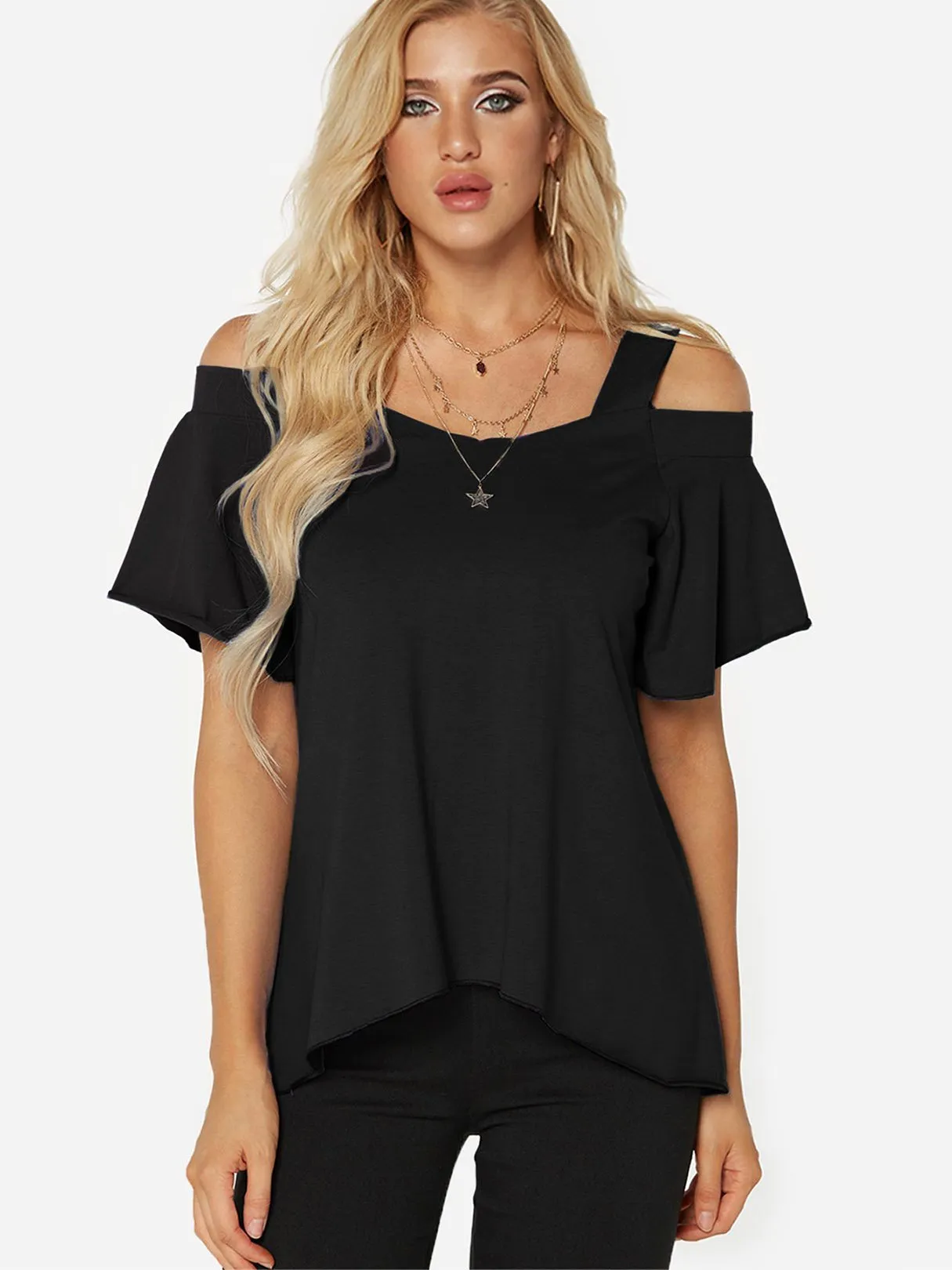 Custom Cold Shoulder Plain Short Sleeve T-Shirt