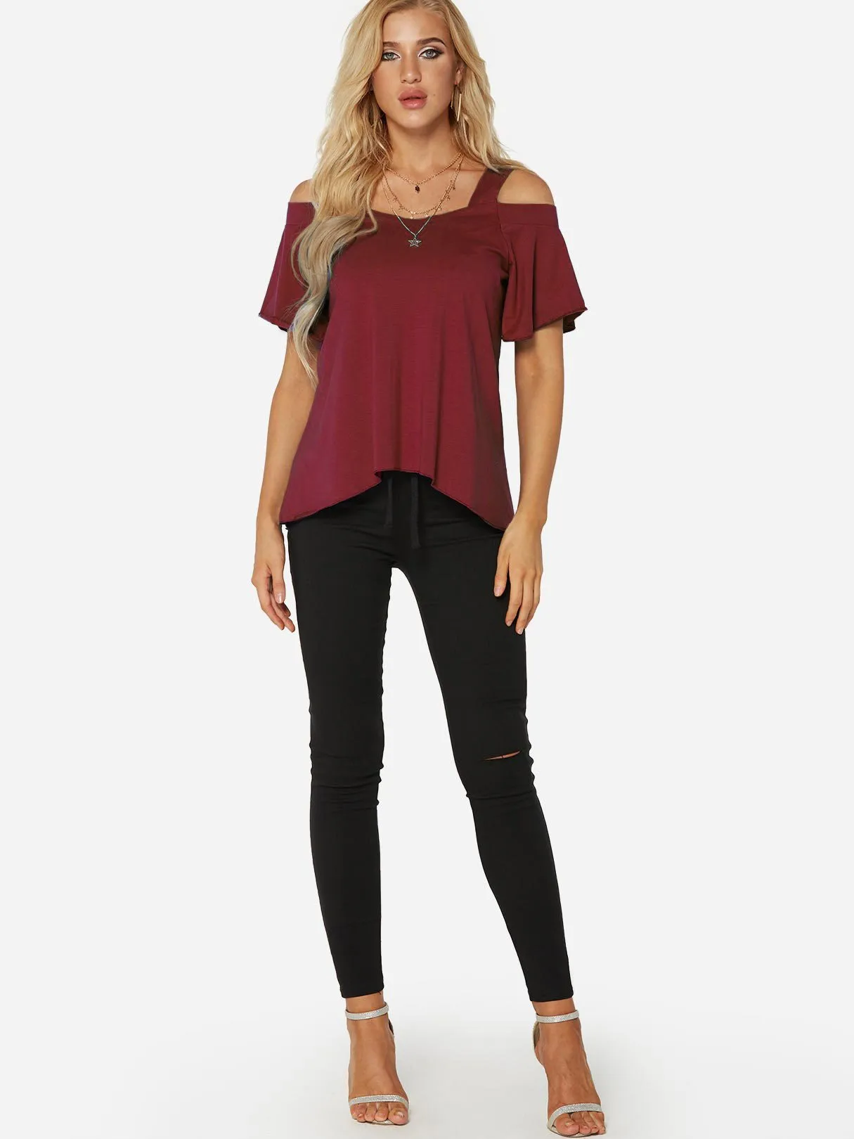 Custom Cold Shoulder Plain Short Sleeve T-Shirt
