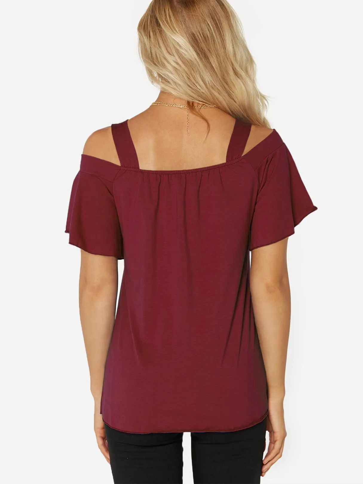 Custom Cold Shoulder Plain Short Sleeve T-Shirt