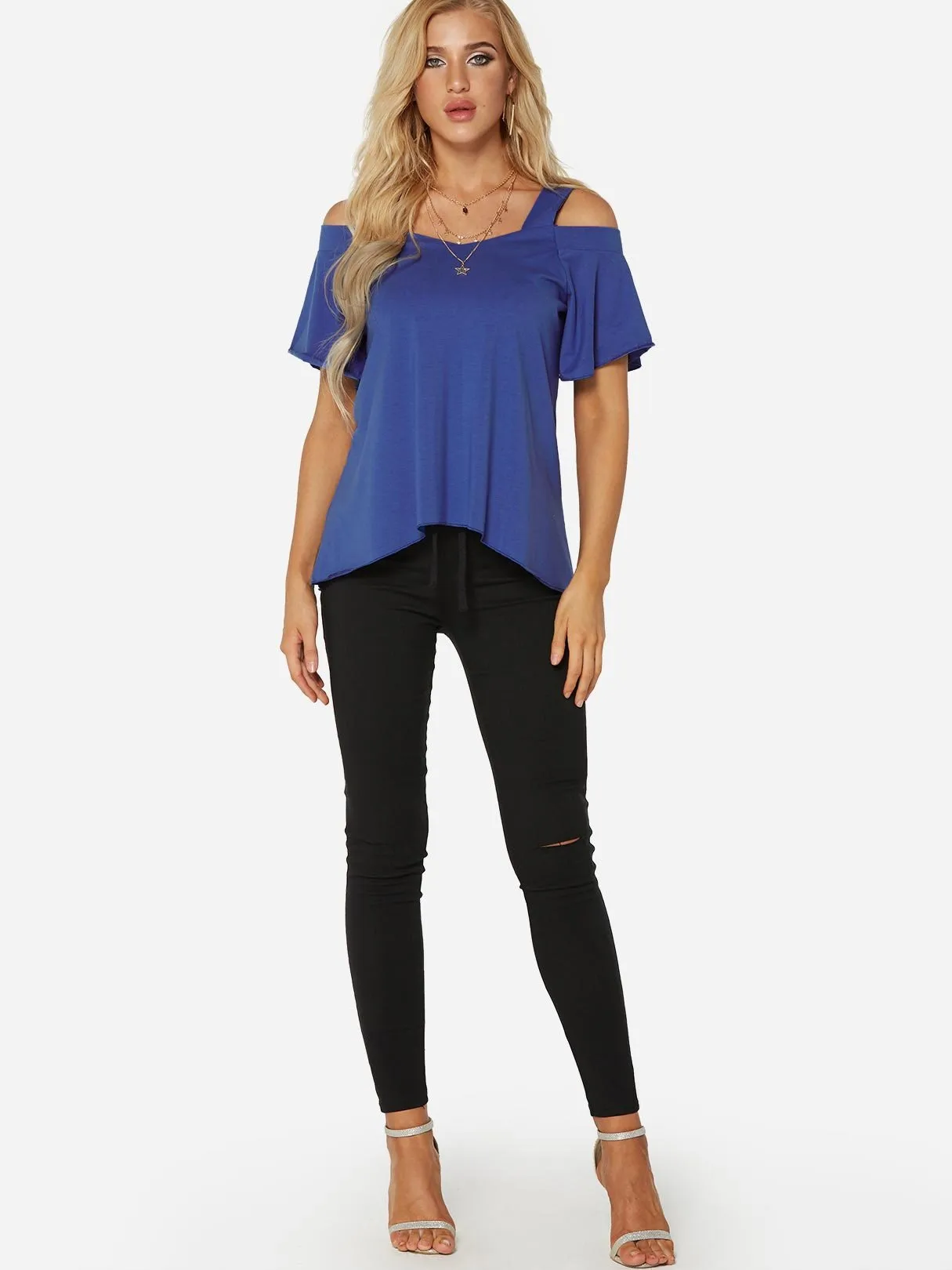 Custom Cold Shoulder Plain Short Sleeve T-Shirt