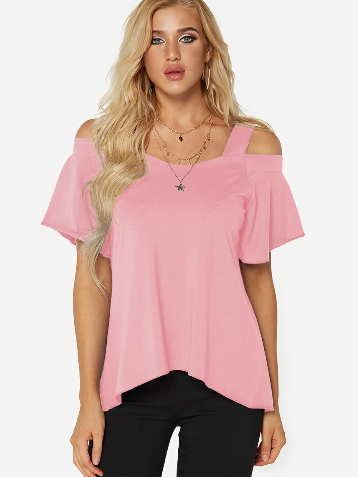 Custom Cold Shoulder Plain Short Sleeve T-Shirt