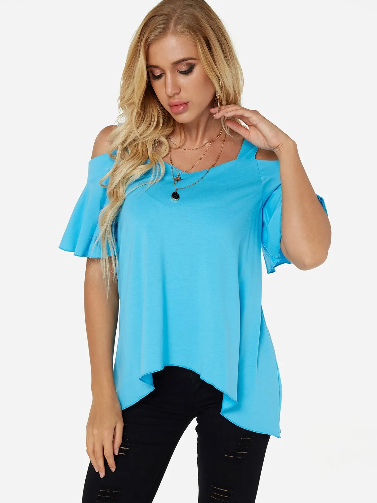 Custom Cold Shoulder Plain Short Sleeve T-Shirt