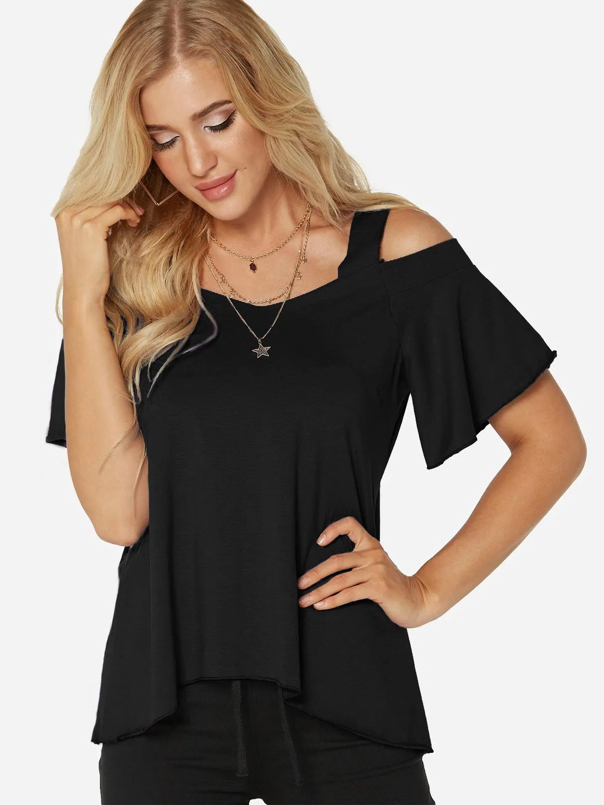 Custom Cold Shoulder Plain Short Sleeve T-Shirt