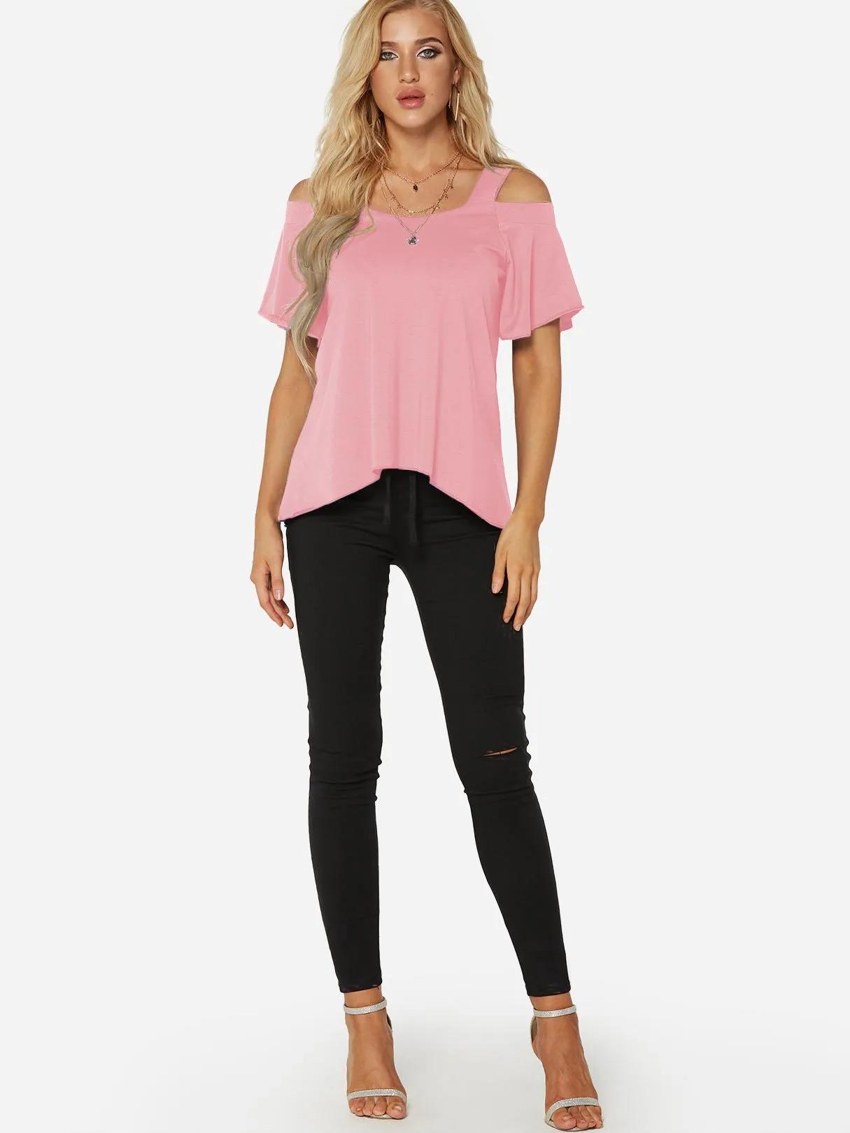 Custom Cold Shoulder Plain Short Sleeve T-Shirt