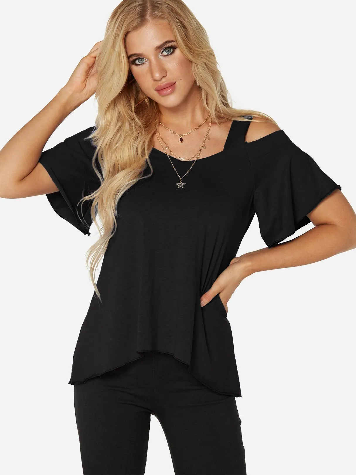 Custom Cold Shoulder Plain Short Sleeve T-Shirt
