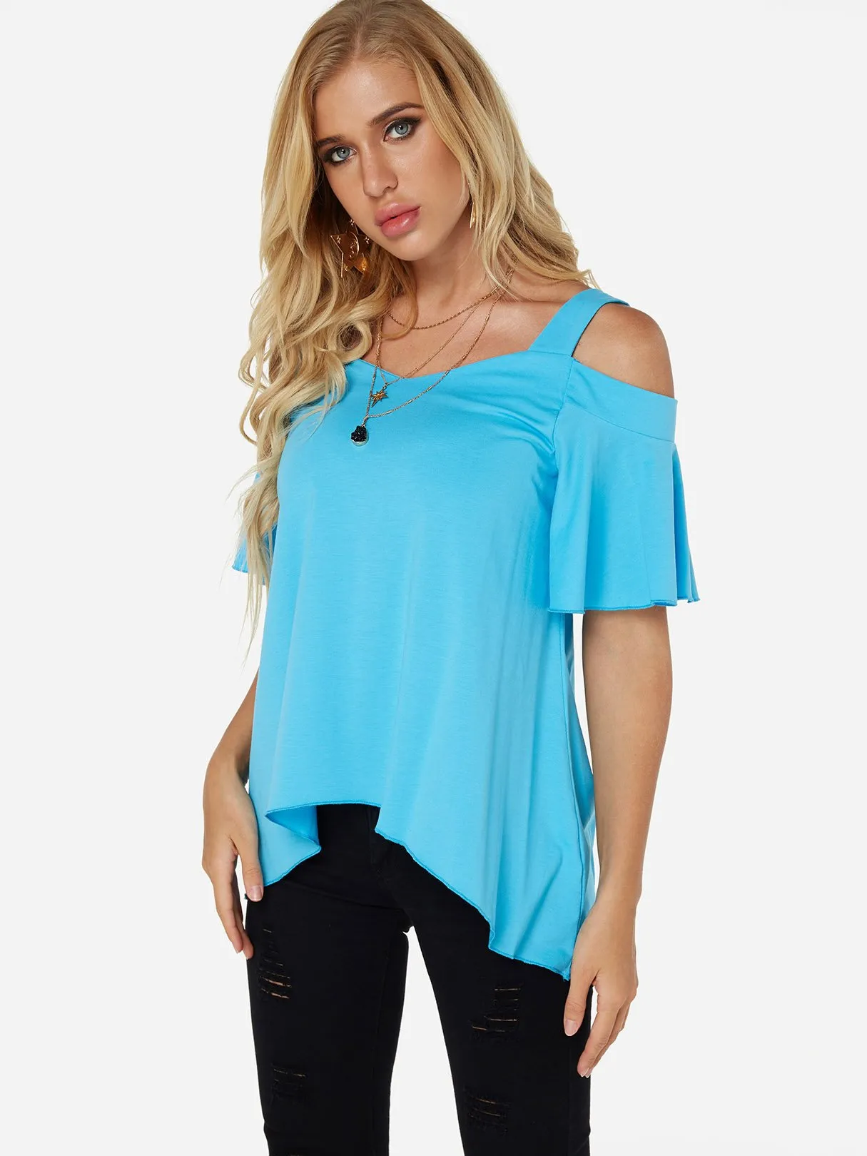 Custom Cold Shoulder Plain Short Sleeve T-Shirt